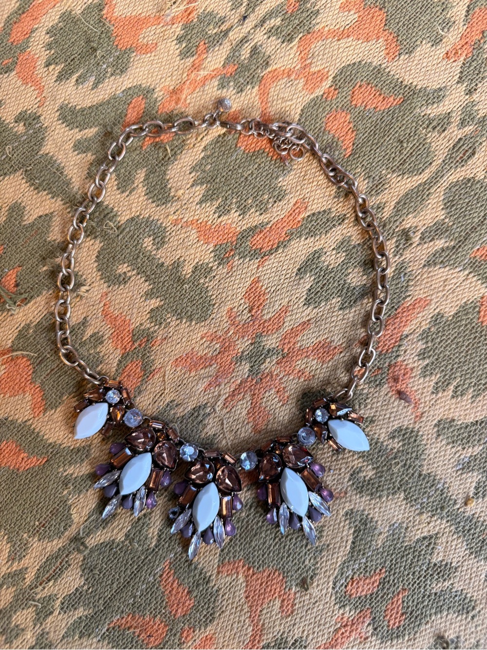 J. Crew Purple, White & Gold Crystal Bib Necklace